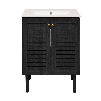Swiss Madison, Bron 24" Freestanding Bathroom Vanity in Black Oak with Sink Top