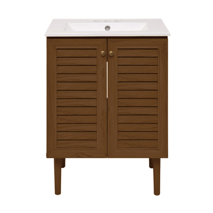 Swiss Madison, Bron 24" Freestanding Bathroom Vanity in Brown Oak with 3-Hole Centerset Sink Top