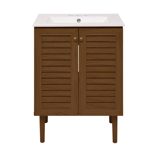 Swiss Madison, Bron 24" Freestanding Bathroom Vanity in Brown Oak with 3-Hole Centerset Sink Top