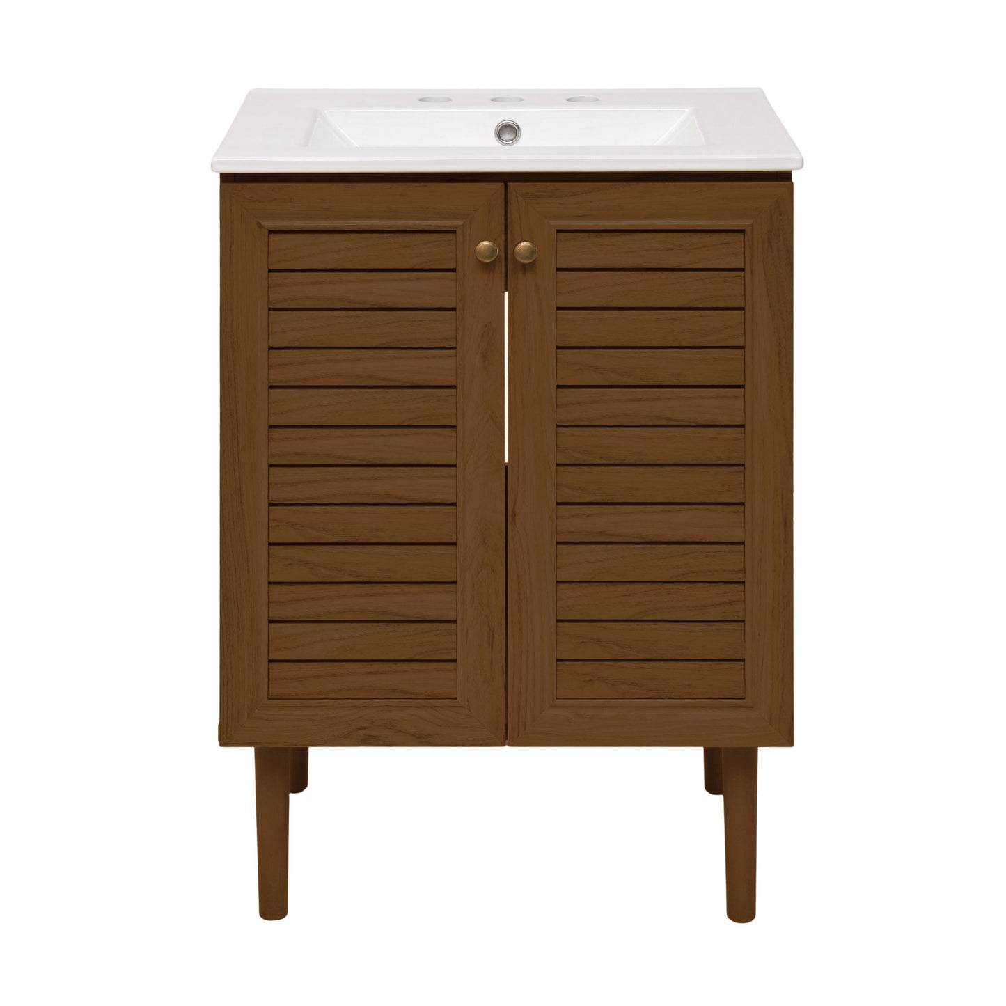 Swiss Madison, Bron 24" Freestanding Bathroom Vanity in Brown Oak with 3-Hole Widespread Sink Top