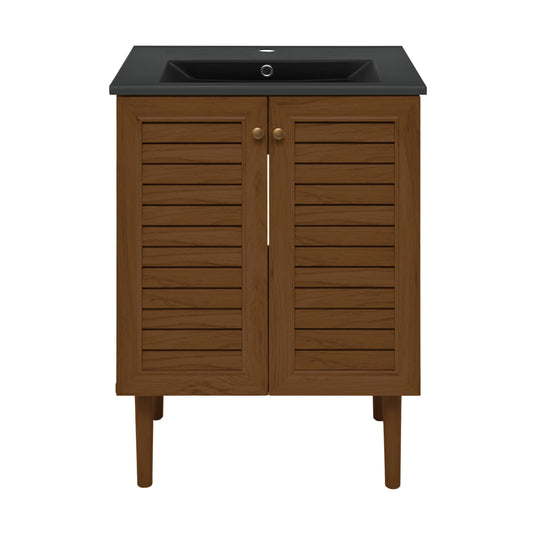 Swiss Madison, Bron 24" Freestanding Bathroom Vanity in Brown Oak with Black Sink Top