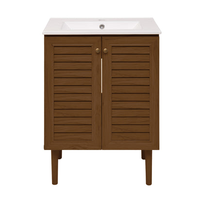 Swiss Madison, Bron 24" Freestanding Bathroom Vanity in Brown Oak with Sink Top