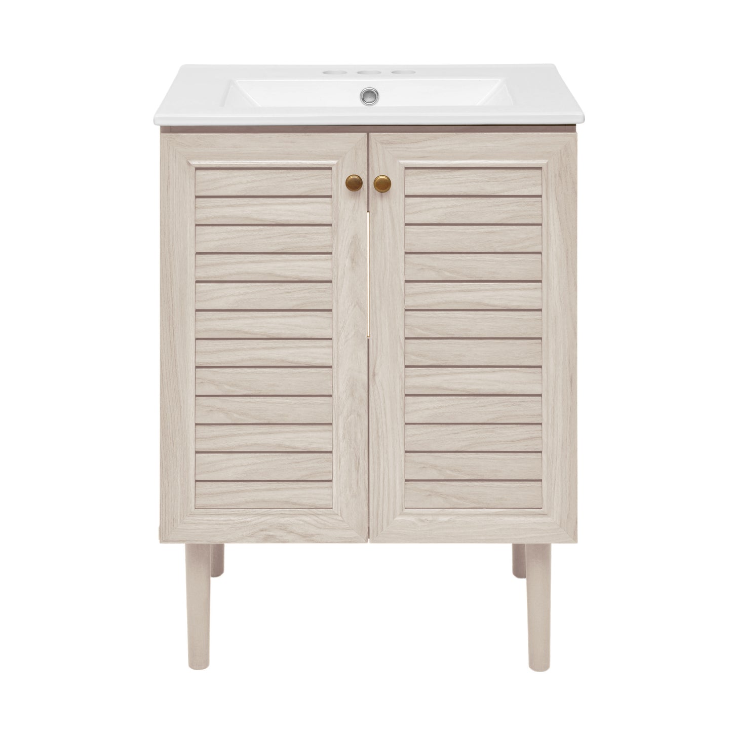 Swiss Madison, Bron 24" Freestanding Bathroom Vanity in White Oak with 3-Hole Centerset Sink Top