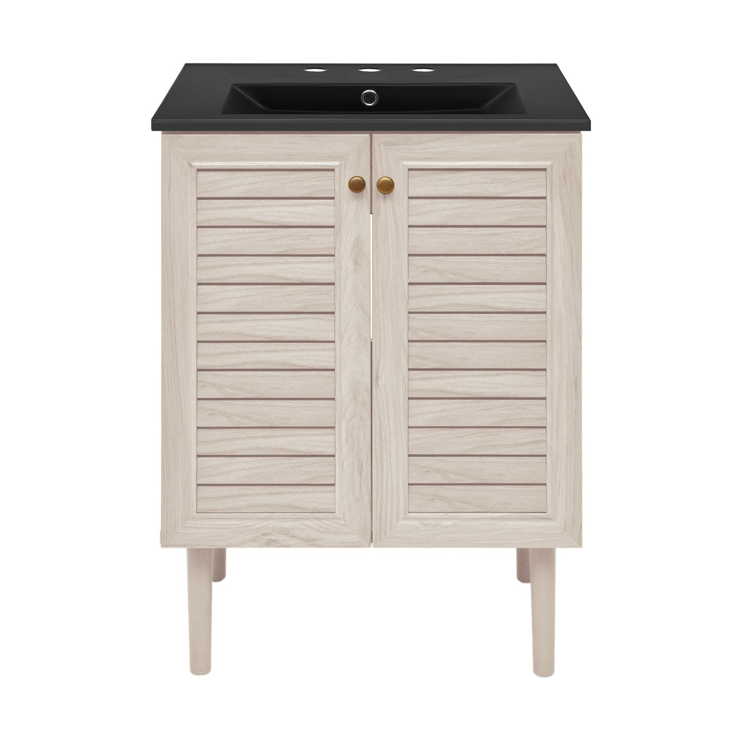 Swiss Madison, Bron 24" Freestanding Bathroom Vanity in White Oak with Black 3-Hole Widespread Sink Top