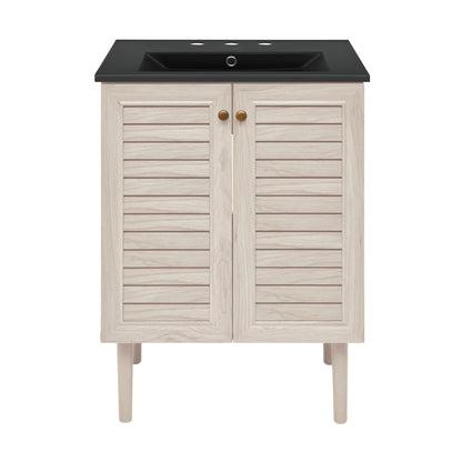 Swiss Madison, Bron 24" Freestanding Bathroom Vanity in White Oak with Black 3-Hole Widespread Sink Top