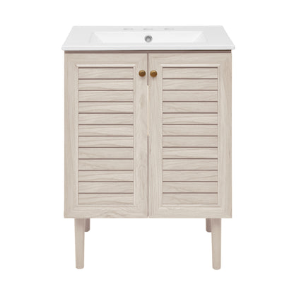 Swiss Madison, Bron 24" Freestanding Bathroom Vanity in White Oak with 3-Hole Widespread Sink Top