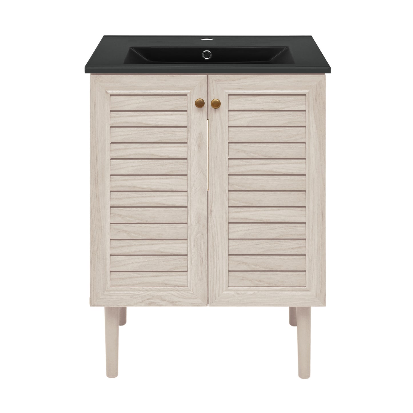Swiss Madison, Bron 24" Freestanding Bathroom Vanity in White Oak with Black Sink Top