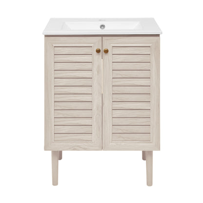 Swiss Madison, Bron 24" Freestanding Bathroom Vanity in White Oak with Sink Top