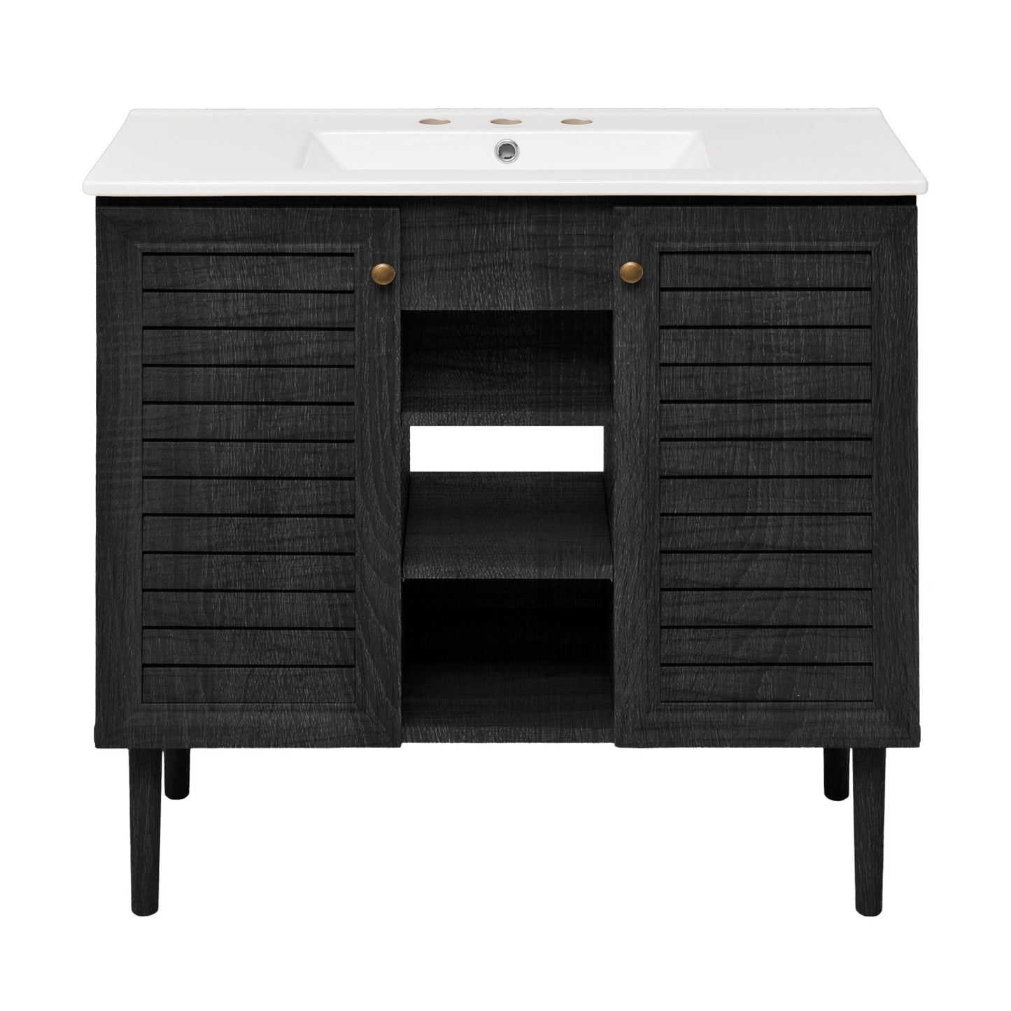 Swiss Madison, Bron 36" Freestanding Bathroom Vanity in Black Oak with 3-Hole Widespread Sink Top