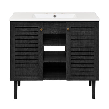Swiss Madison, Bron 36" Freestanding Bathroom Vanity in Black Oak with 3-Hole Widespread Sink Top