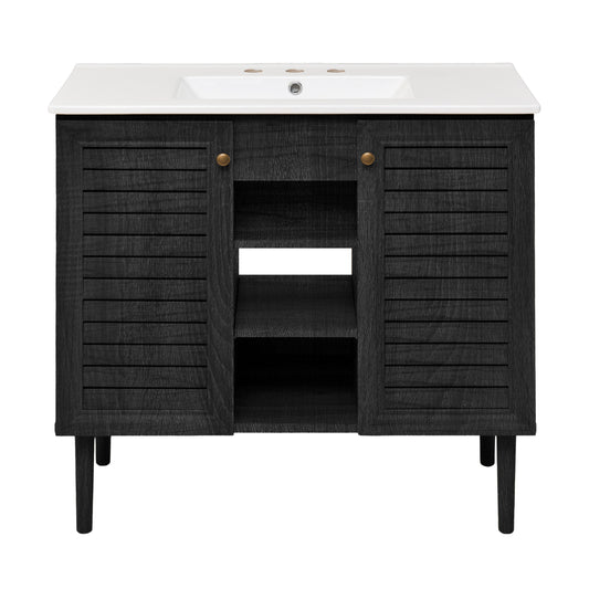 Swiss Madison, Bron 36" Freestanding Bathroom Vanity in Black Oak with 3-Hole Widespread Sink Top