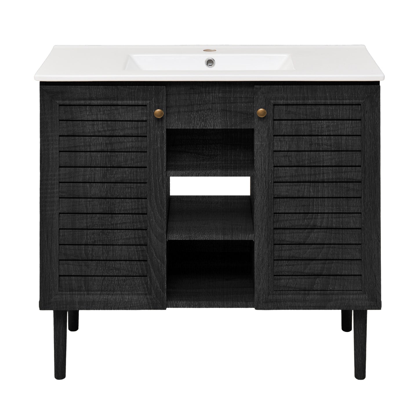 Swiss Madison, Bron 36" Freestanding Bathroom Vanity in Black Oak with Sink Top