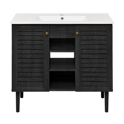 Swiss Madison, Bron 36" Freestanding Bathroom Vanity in Black Oak with Sink Top