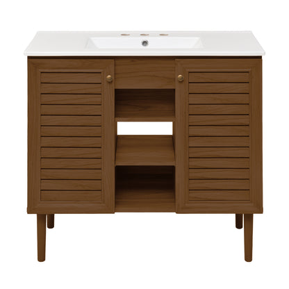 Swiss Madison Bron 36-inch freestanding bathroom vanity in Brown Oak