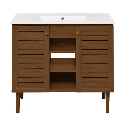 Swiss Madison Bron 36-inch freestanding bathroom vanity in Brown Oak