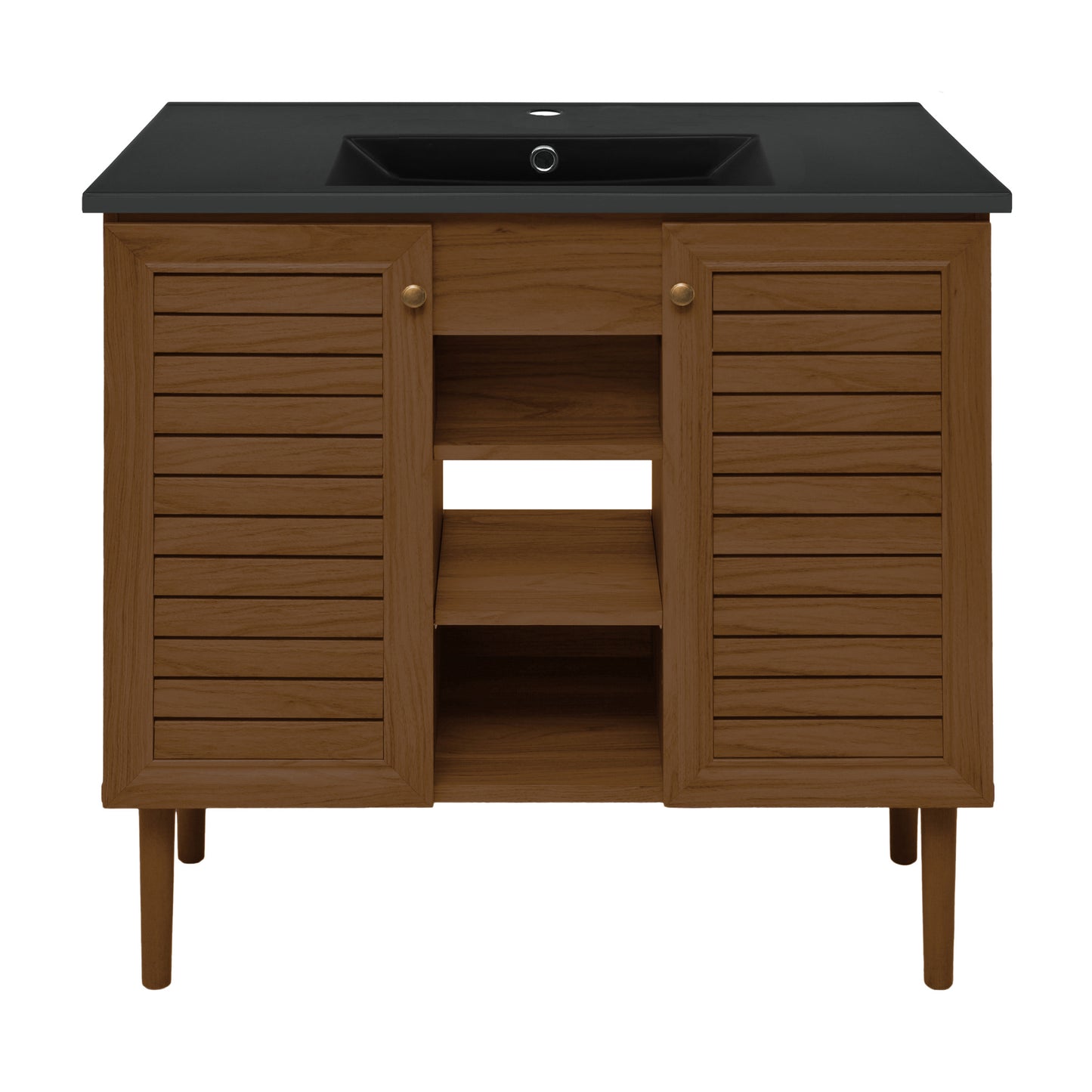 Swiss Madison, Bron 36" Freestanding Bathroom Vanity in Brown Oak with Black Sink Top