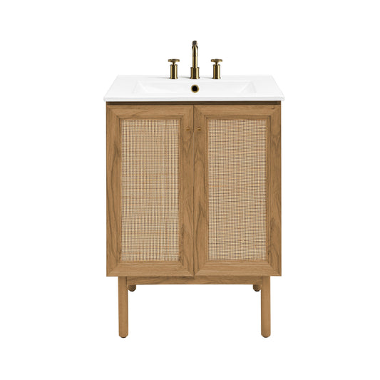 Swiss Madison, Classe 24" Freestanding Bathroom Vanity in Golden Oak with 3-Hole Centerset Sink Top