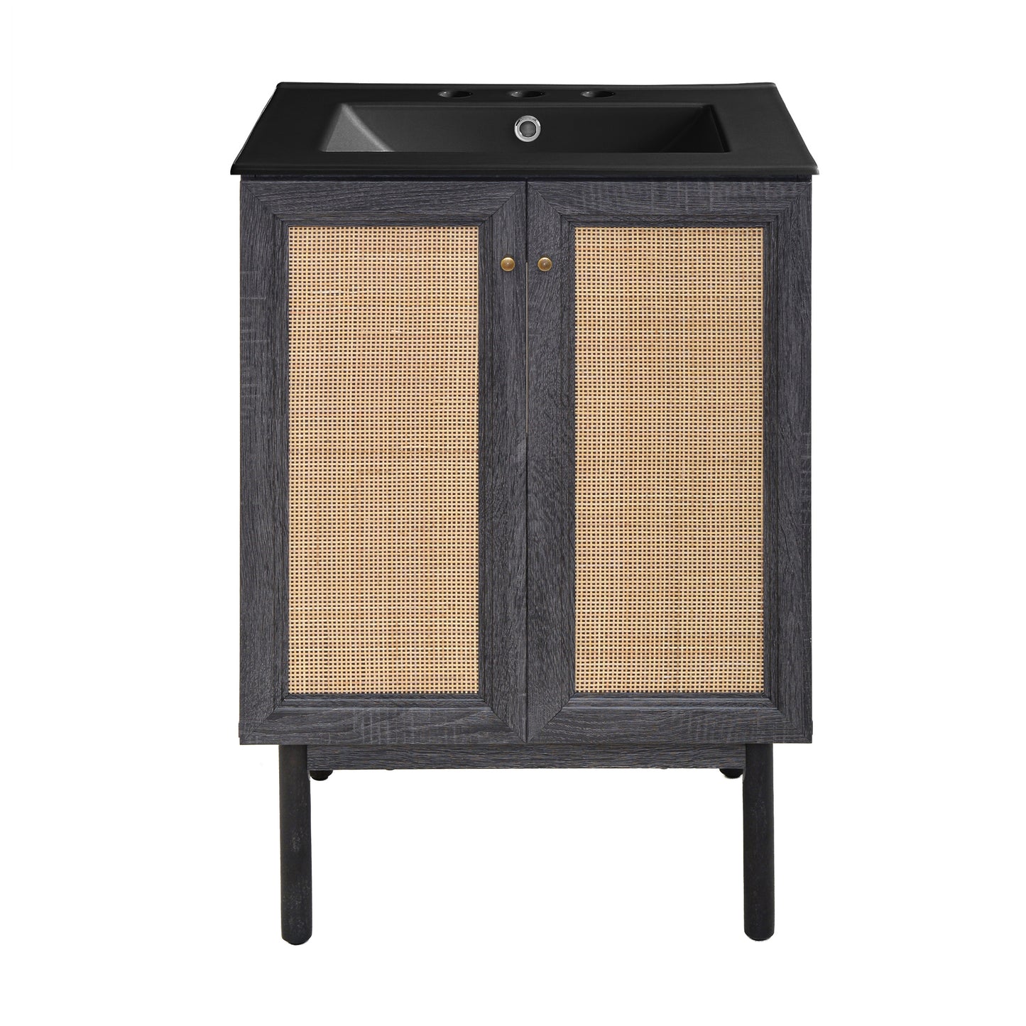 Swiss Madison, Classe 24" Freestanding Bathroom Vanity in Black Oak with Black 3-Hole Centerset Sink Top