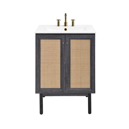 Swiss Madison, Classe 24" Freestanding Bathroom Vanity in Black Oak with 3-Hole Centerset Sink Top