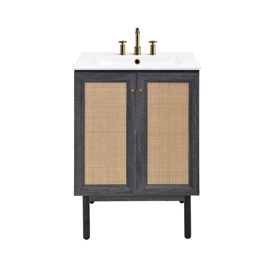 Swiss Madison, Classe 24" Freestanding Bathroom Vanity in Black Oak with 3-Hole Centerset Sink Top