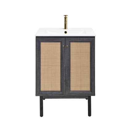 Swiss Madison, Classe 24" Freestanding Bathroom Vanity in Black Oak with Sink Top