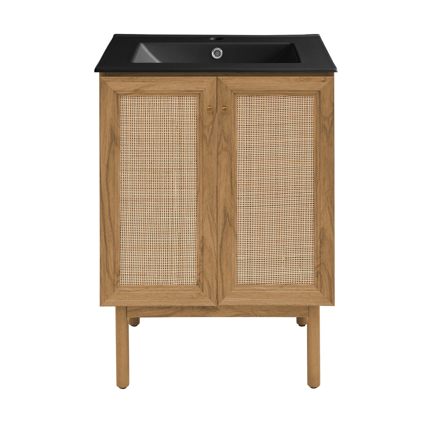 Swiss Madison, Classe 24" Freestanding Bathroom Vanity in Golden Oak with Black Sink Top