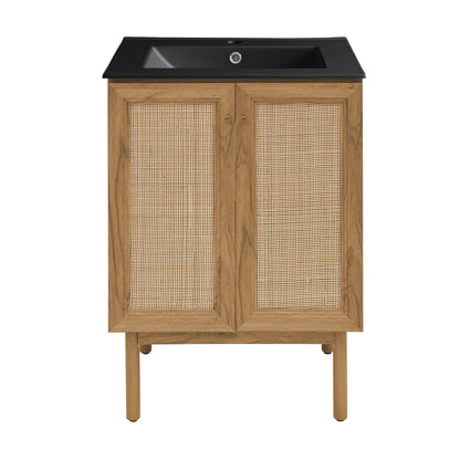 Swiss Madison, Classe 24" Freestanding Bathroom Vanity in Golden Oak with Black Sink Top