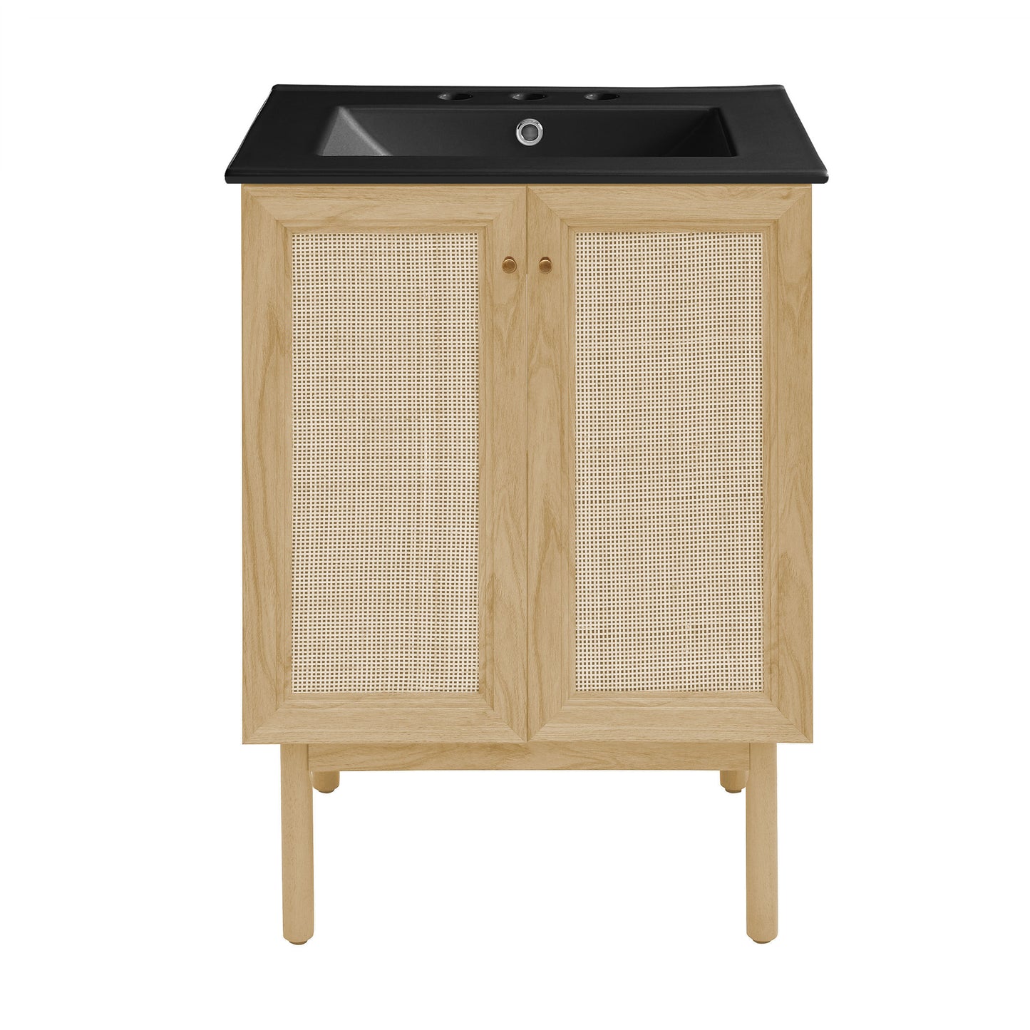 Swiss Madison, Classe 24" Freestanding Bathroom Vanity in Natural Oak with Black 3-Hole Centerset Sink Top