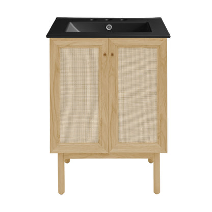 Swiss Madison, Classe 24" Freestanding Bathroom Vanity in Natural Oak with Black 3-Hole Centerset Sink Top