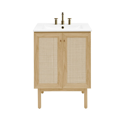 Swiss Madison, Classe 24" Freestanding Bathroom Vanity in Natural Oak with 3-Hole Centerset Sink Top