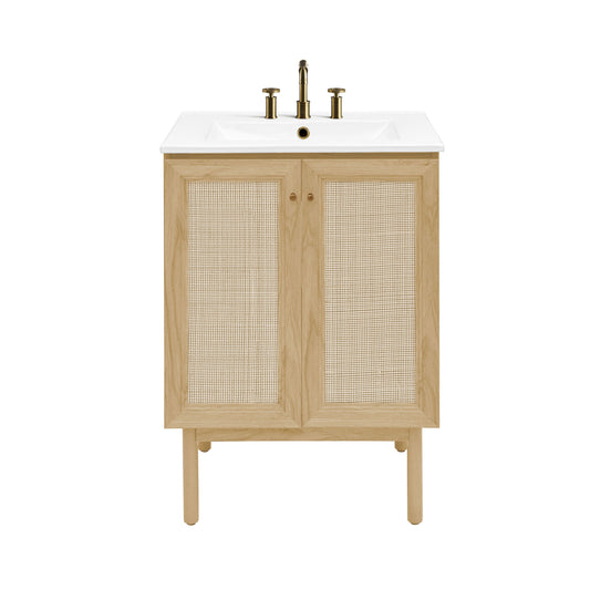Swiss Madison, Classe 24" Freestanding Bathroom Vanity in Natural Oak with 3-Hole Centerset Sink Top