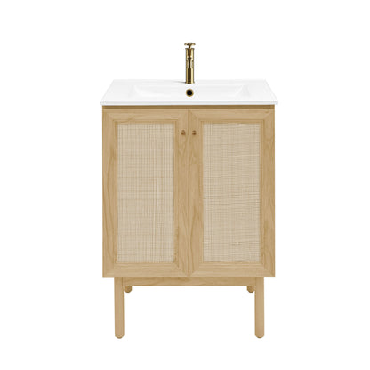 Swiss Madison, Classe 24" Freestanding Bathroom Vanity in Natural Oak with Sink Top