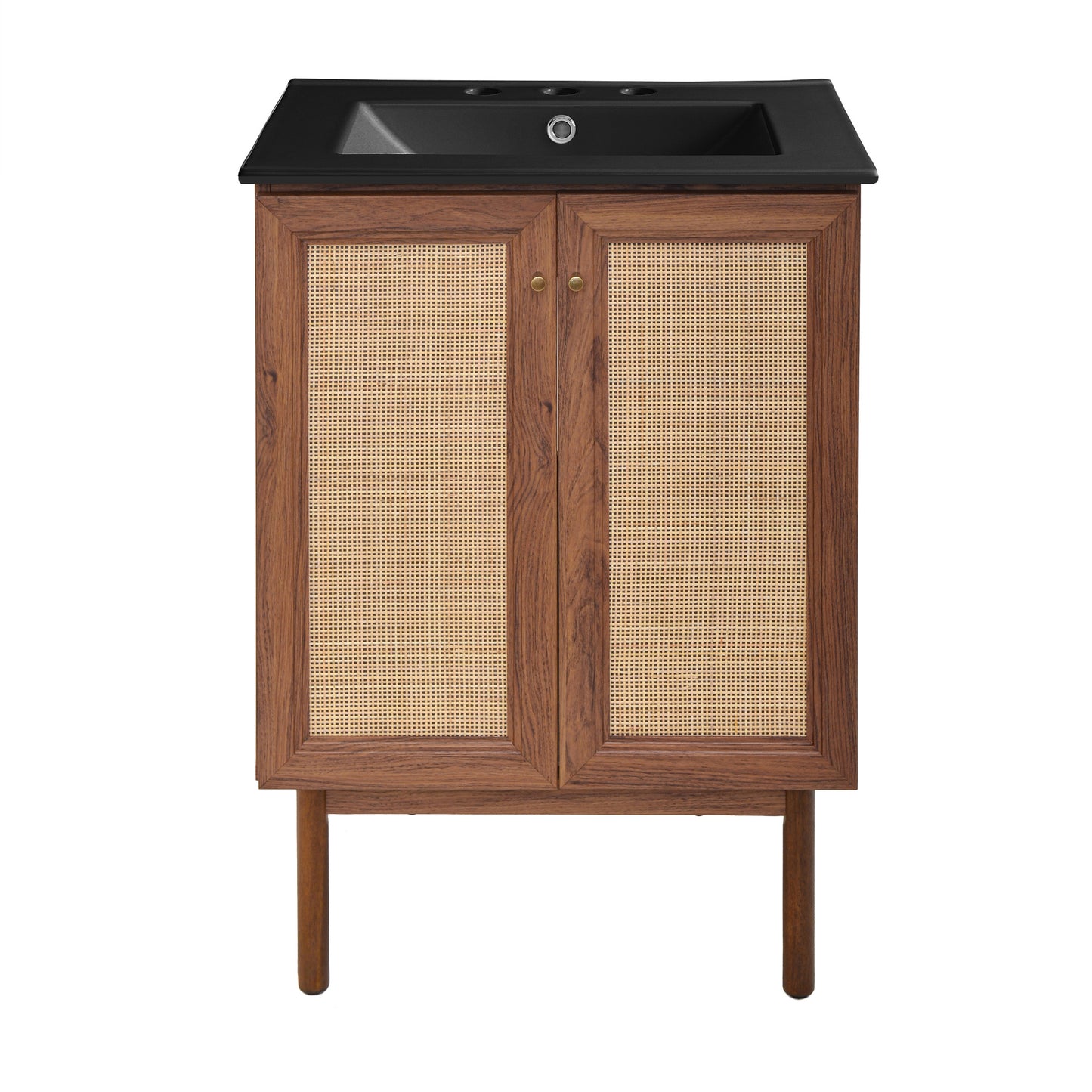 Swiss Madison, Classe 24" Freestanding Bathroom Vanity in Brown Oak with Black 3-Hole Centerset Sink Top