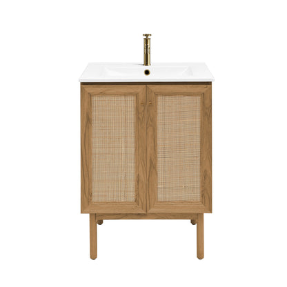 Swiss Madison, Classe 24" Freestanding Bathroom Vanity in Golden Oak with Sink Top