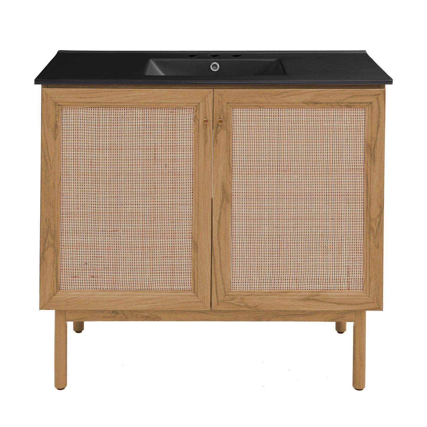 Swiss Madison, Classe 36" Freestanding Bathroom Vanity in Golden Oak with Black 3-Hole Widespread Sink Top