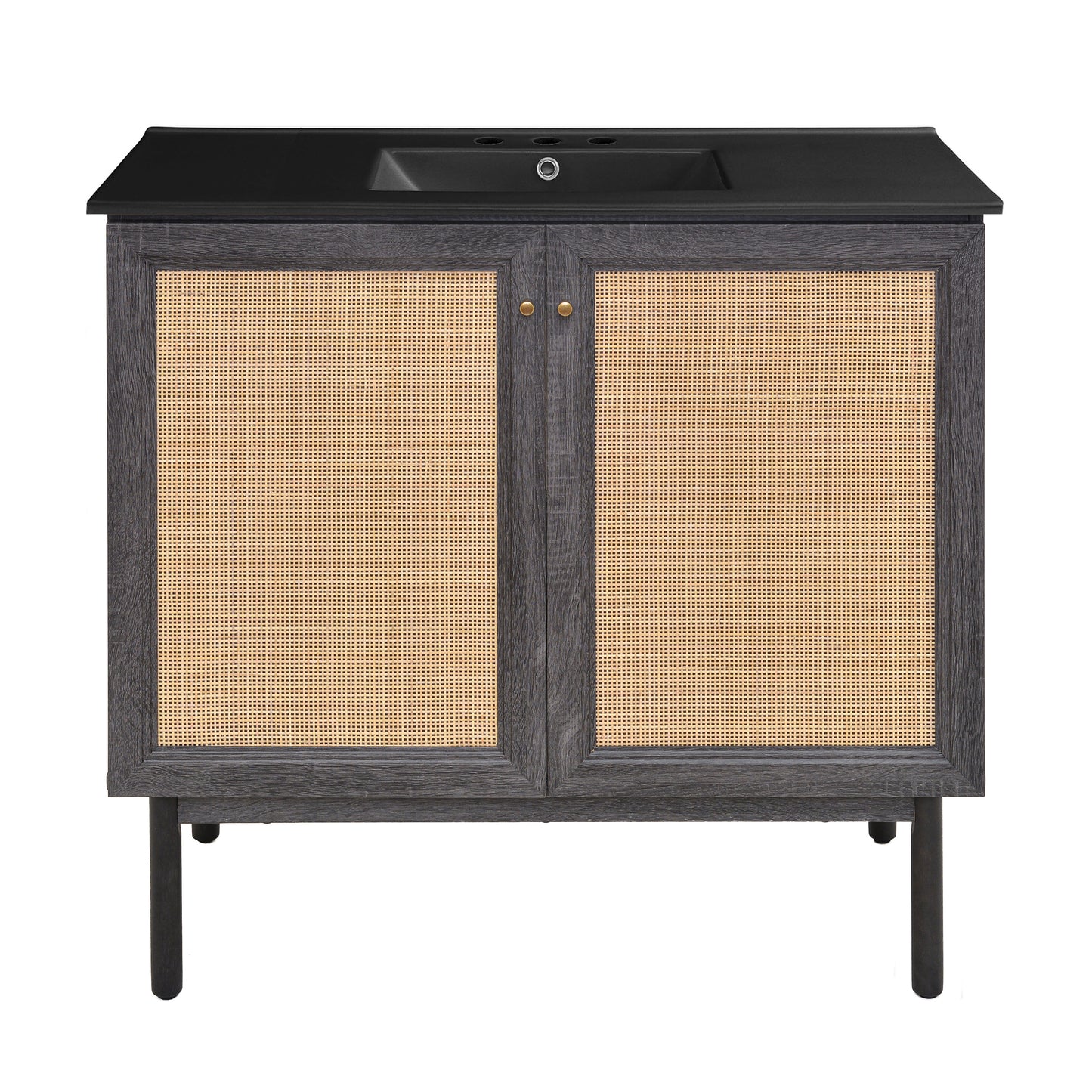 Swiss Madison, Classe 36" Freestanding Bathroom Vanity in Black Oak with Black 3-Hole Widespread Sink Top