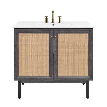Swiss Madison, Classe 36" Freestanding Bathroom Vanity in Black Oak with 3-Hole Widespread Sink Top