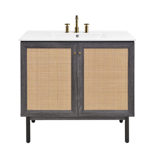 Swiss Madison, Classe 36" Freestanding Bathroom Vanity in Black Oak with 3-Hole Widespread Sink Top