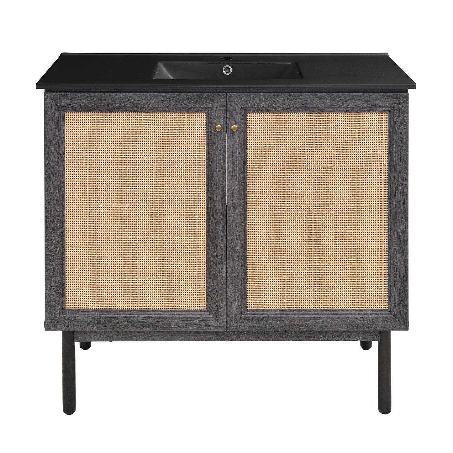 Swiss Madison, Classe 36" Freestanding Bathroom Vanity in Black Oak with Black Sink Top