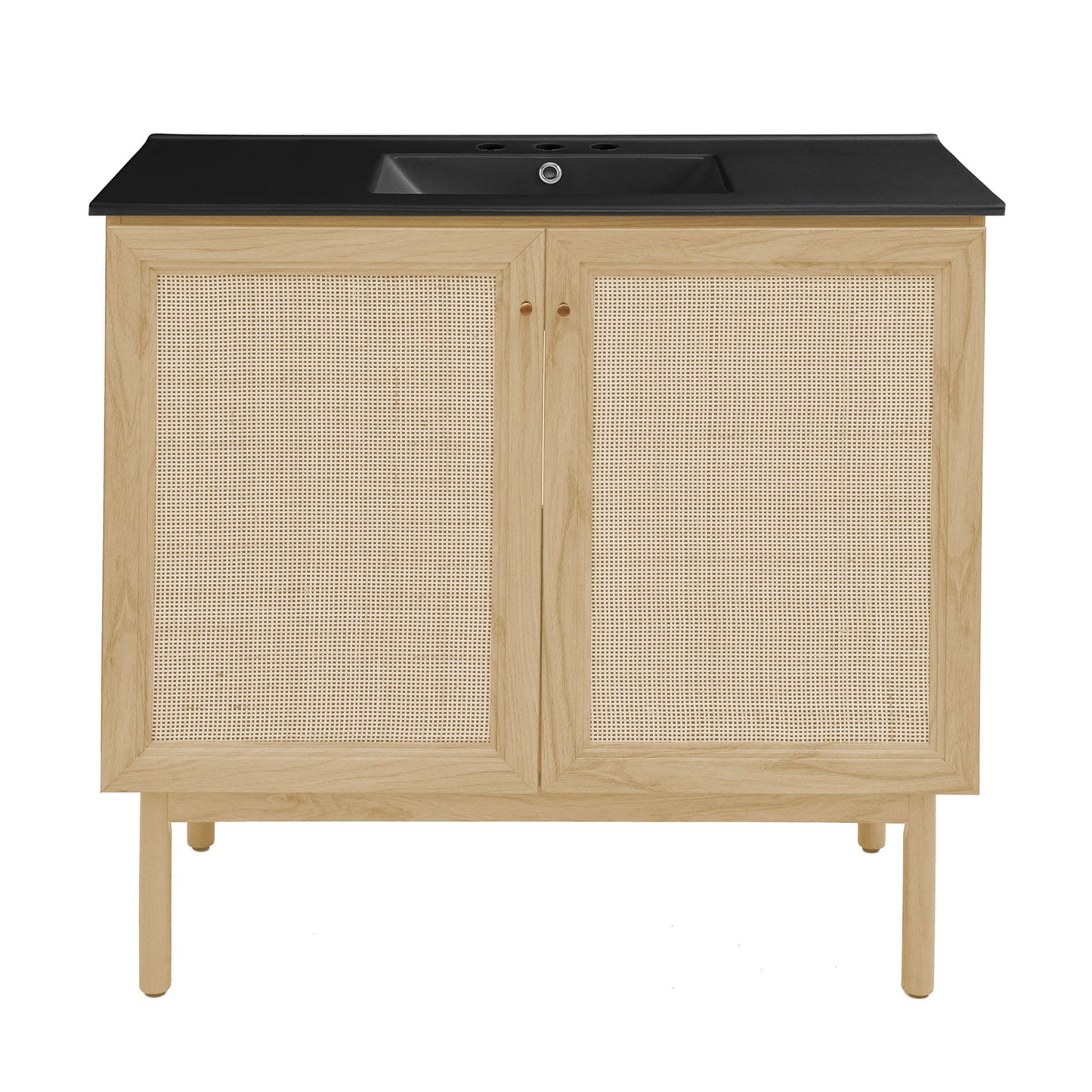 Swiss Madison, Classe 36" Freestanding Bathroom Vanity in Natural Oak with Black 3-Hole Widespread Sink Top