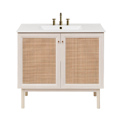Swiss Madison, Classe 36" Freestanding Bathroom Vanity in White Oak with 3-Hole Widespread Sink Top