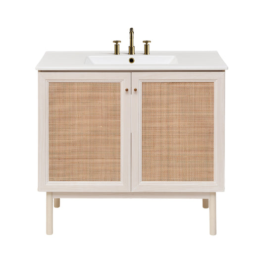 Swiss Madison, Classe 36" Freestanding Bathroom Vanity in White Oak with 3-Hole Widespread Sink Top
