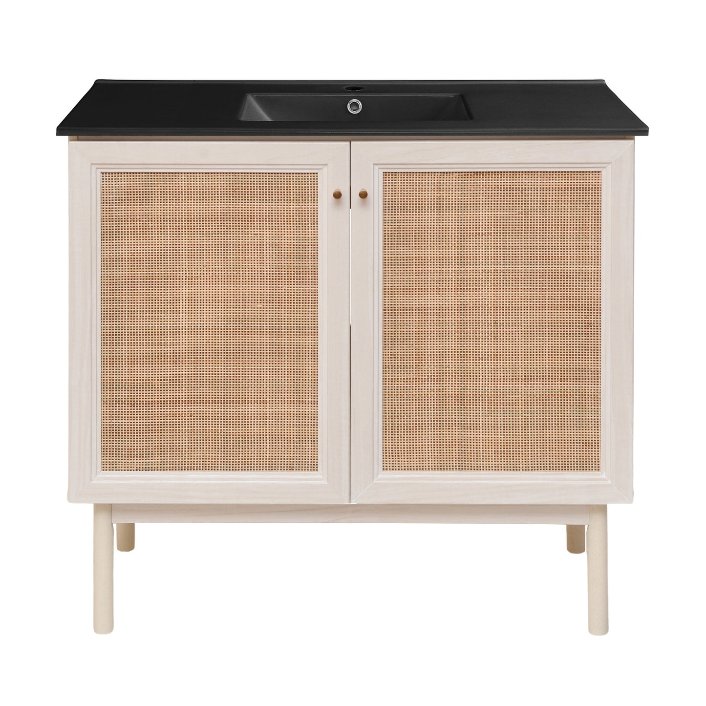 Swiss Madison, Classe 36" Freestanding Bathroom Vanity in White Oak with Black Sink Top