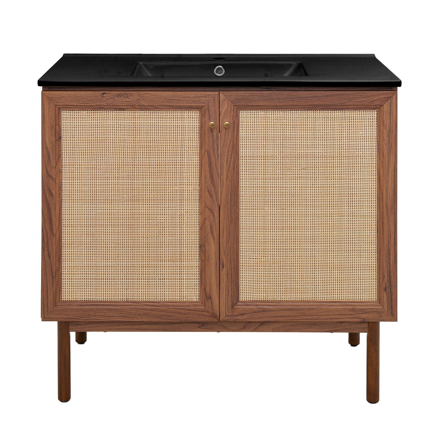 Swiss Madison, Classe 36" Freestanding Bathroom Vanity in Brown Oak with Black Sink Top