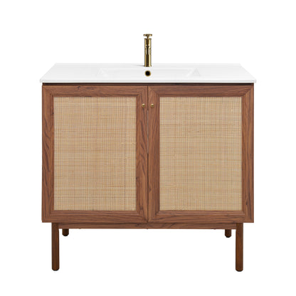 Swiss Madison, Classe 36" Freestanding Bathroom Vanity in Brown Oak with Sink Top