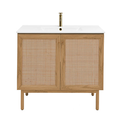 Swiss Madison, Classe 36" Freestanding Bathroom Vanity in Golden Oak with Sink Top