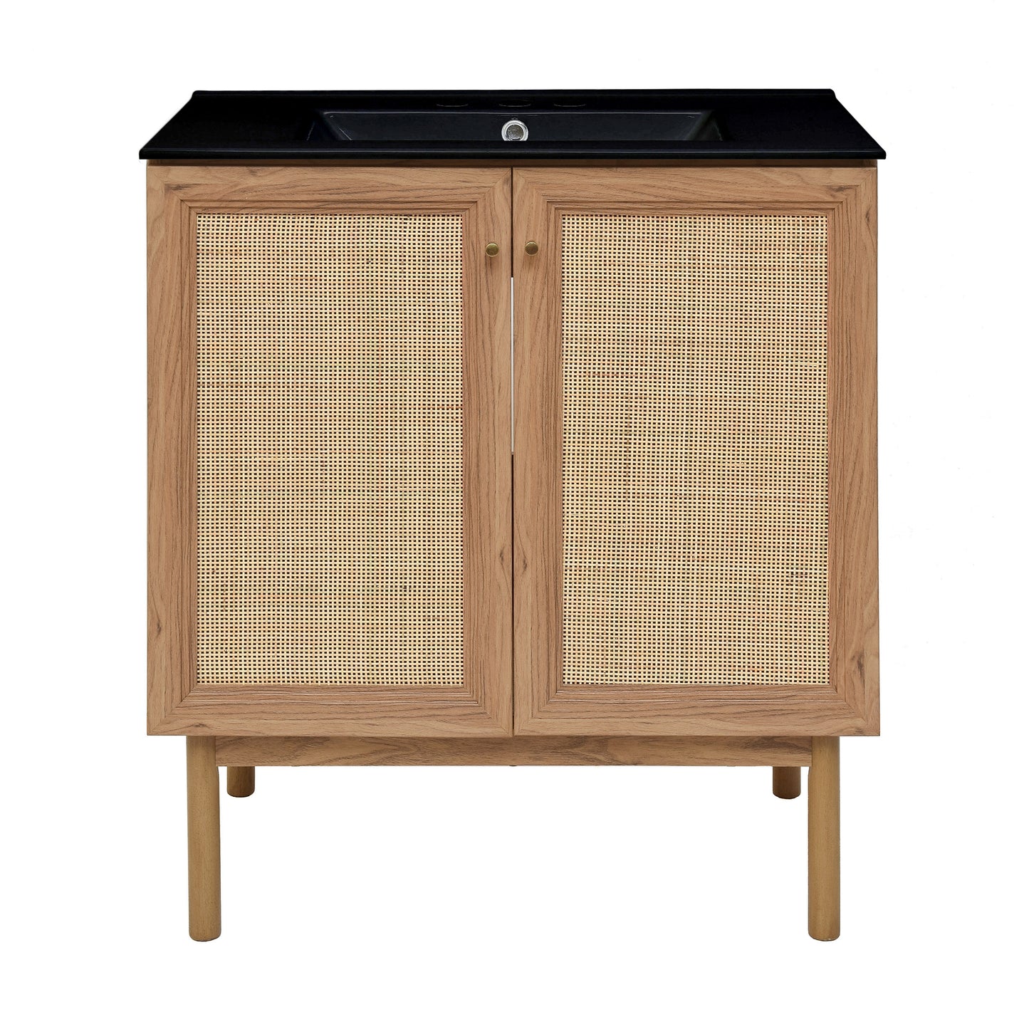 Swiss Madison, Classe 30" Freestanding Bathroom Vanity in Golden Oak with Black 3-Hole Widespread Sink Top