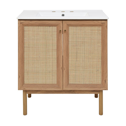 Swiss Madison, Classe 30" Freestanding Bathroom Vanity in Golden Oak with 3-Hole Widespread Sink Top