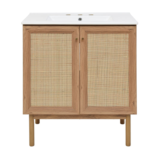 Swiss Madison, Classe 30" Freestanding Bathroom Vanity in Golden Oak with 3-Hole Widespread Sink Top