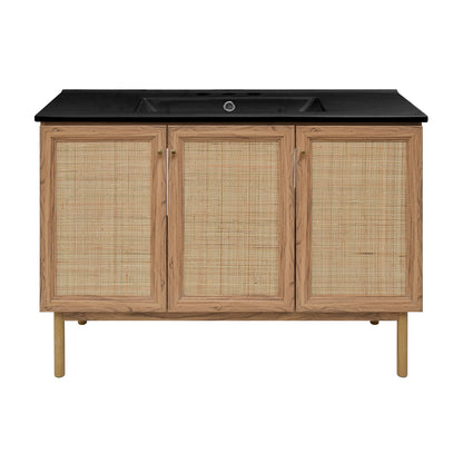 Swiss Madison, Classe 48" Freestanding Bathroom Vanity in Golden Oak with Black 3-Hole Widespread Sink Top